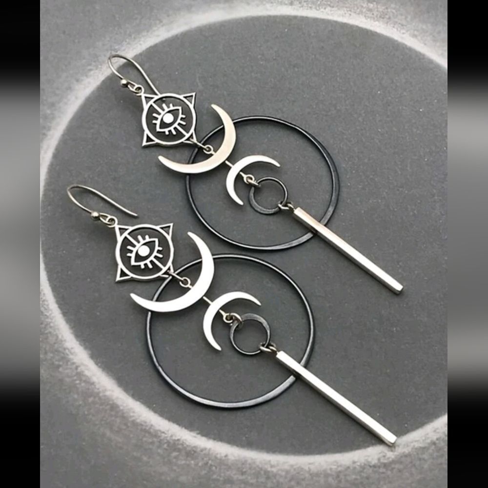 Celtic Moon & Eye Geo Drop Earrings